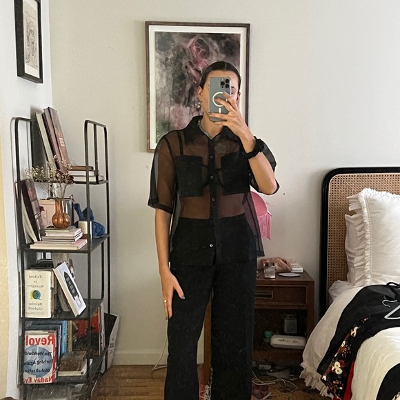 STAUD Tops - STAUD sheer button up black top
